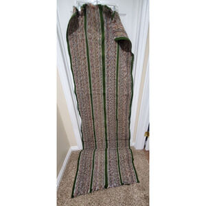 Handwoven Striped Rug – Green Trim – Rustic Boho Style – Approx. 117" x 29"